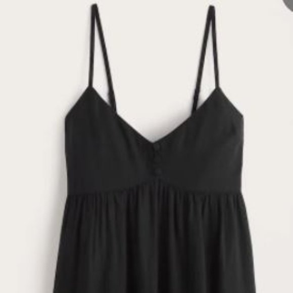 Black Button-Front Linen-Blend Mini Dress - Picture 1 of 5